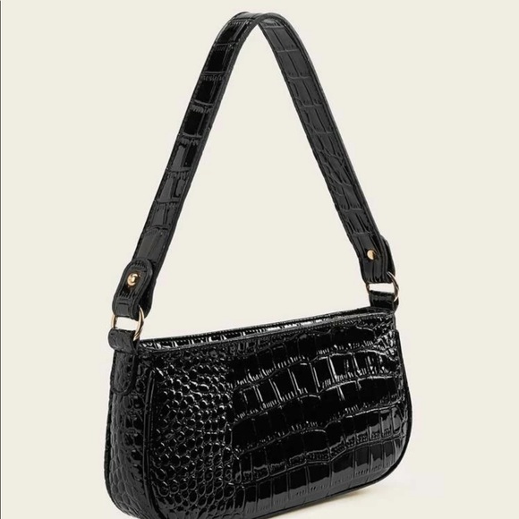 New Croc Embossed Baguette Bag vegan faux leather - Picture 3 of 4
